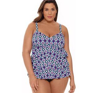 Swim Solutions Tummy Control Fauxkini One-Piece Swimsuit Women's Size 24W NWT!